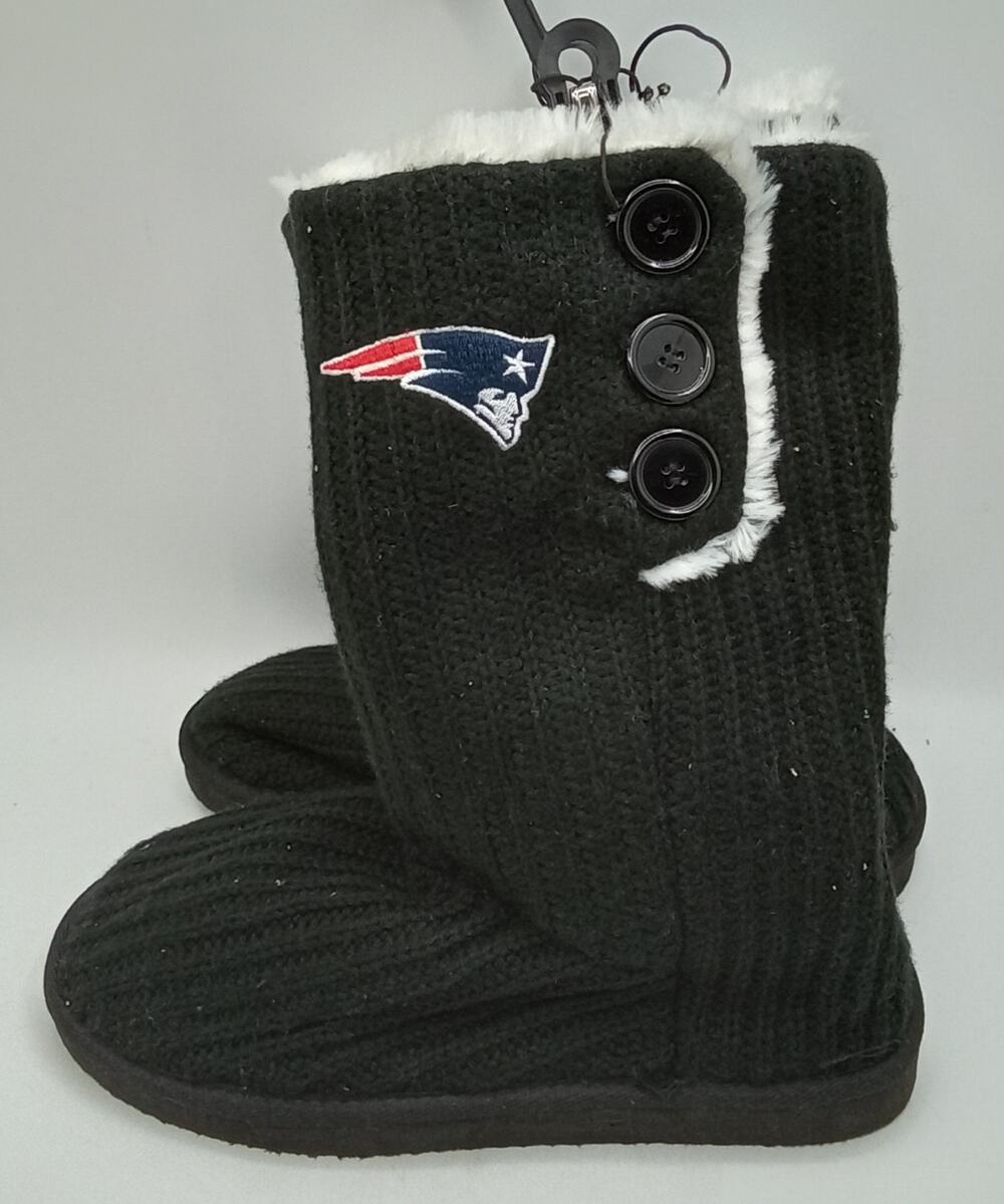 New England Patriots Foco Knit Button High Boot Slipper Women's Size M 7-8
